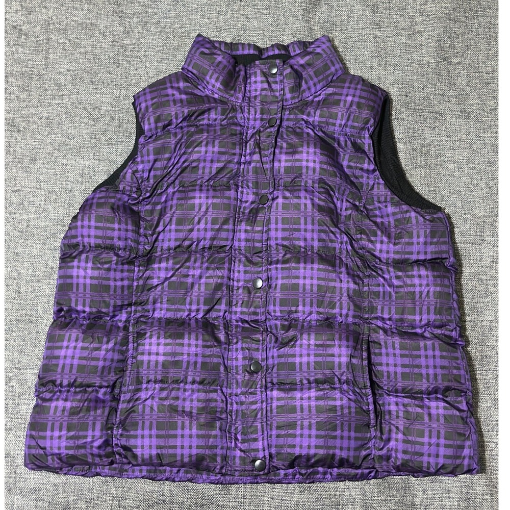 Faded Glory Girls XL 16-18 Puffer Vest Royal Purple Plaid FL00102YP